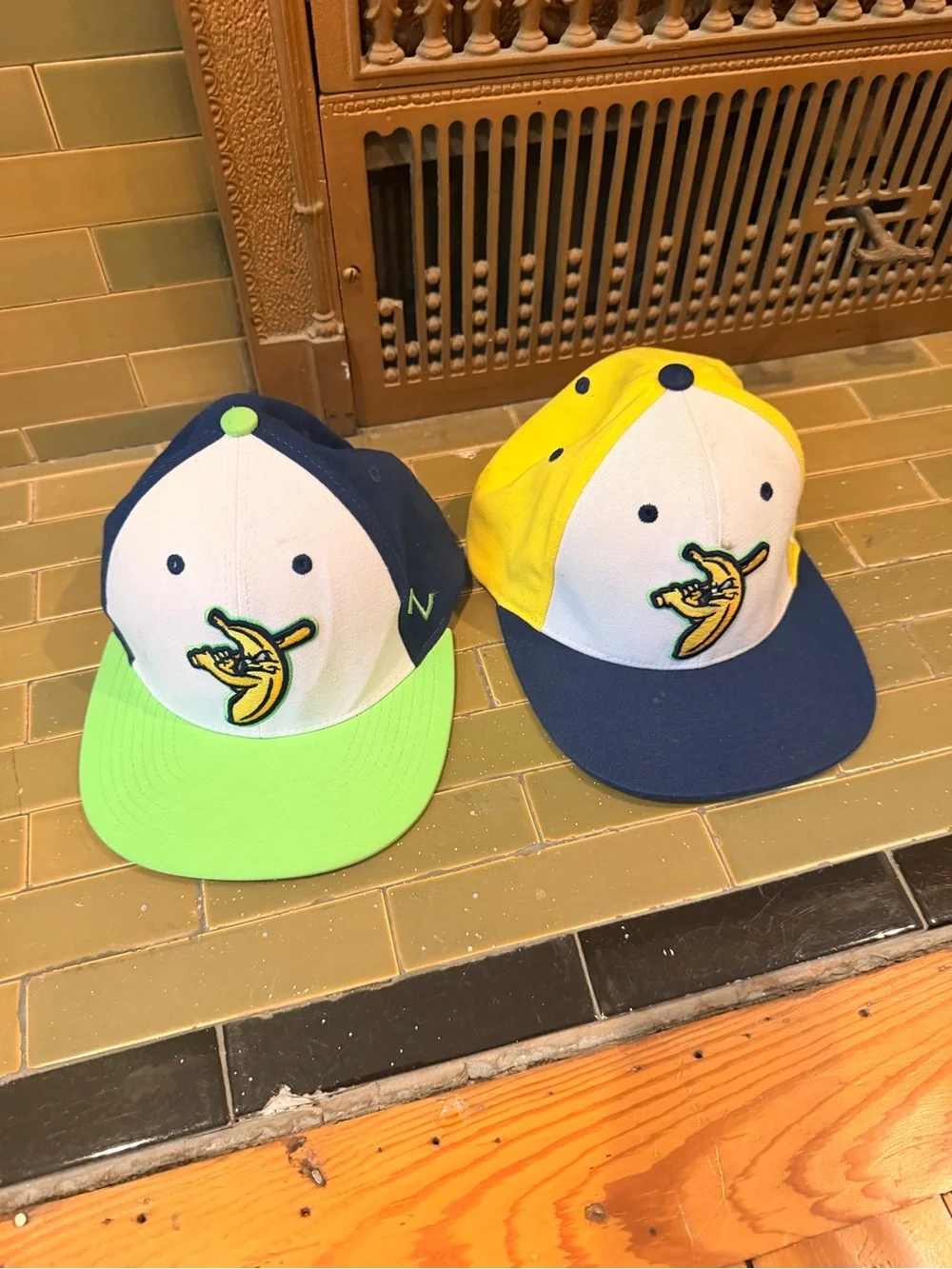 Zephyr Kids Two-Tone Banana Patch Caps - Navy, White, Yellow, Lime
